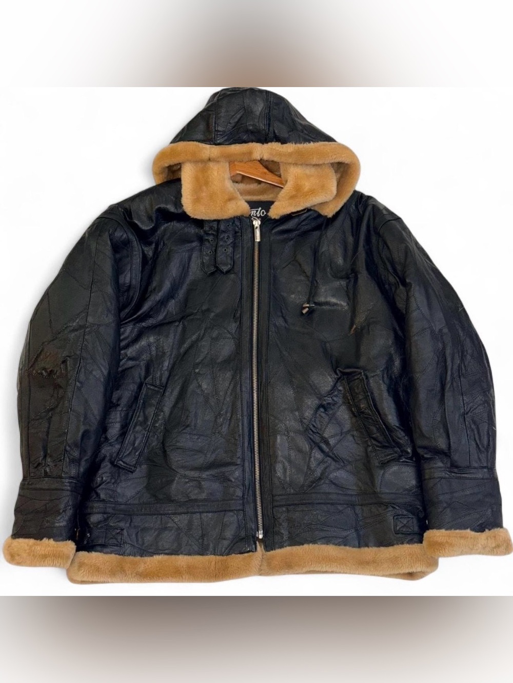 Vintage Vilanto Authentic Black 100% Leather Retro Shearling Biker Bomber Jacket